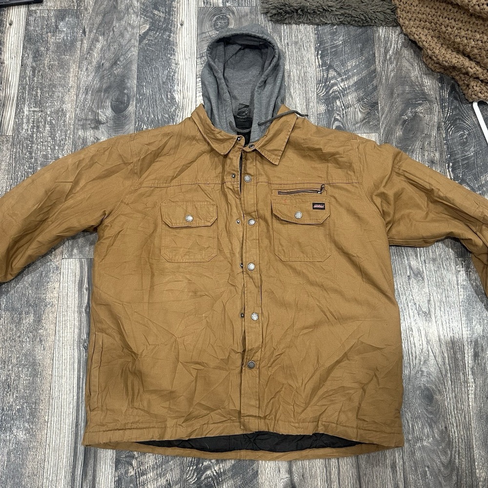 Dickies Brown Canvas Full Zip‎ Snap Up Hooded Work Jacket Men's 3XL